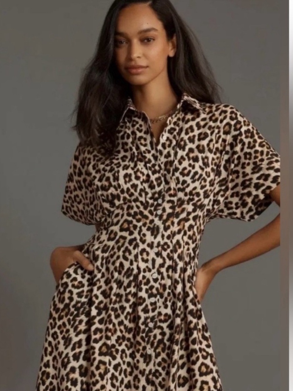 Anthropologie The Tobie Shirt Dress by Exquise Leopard Print XS